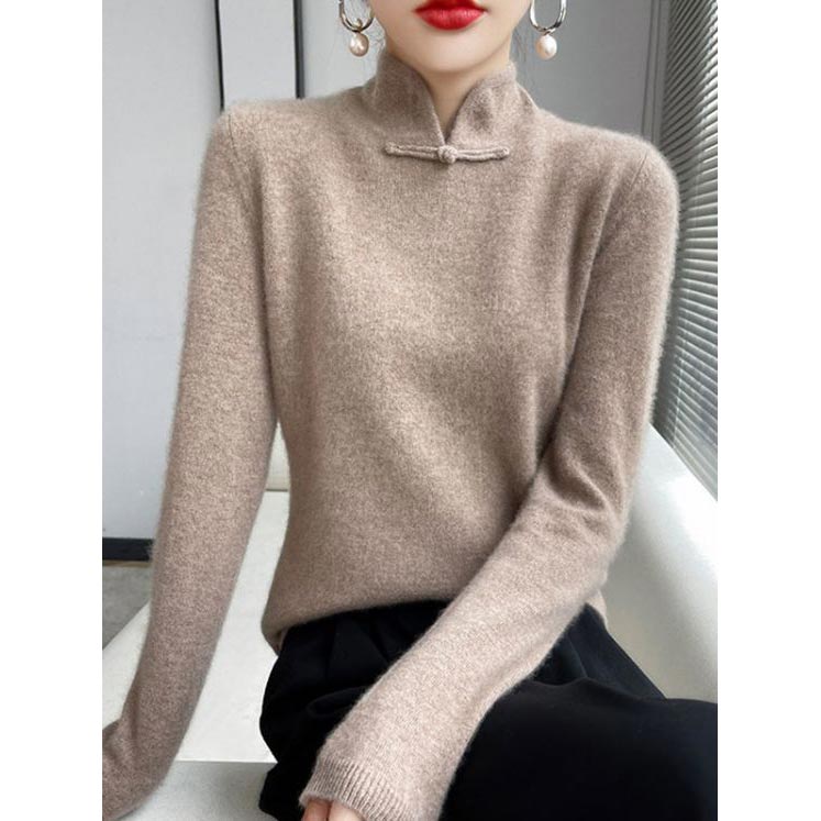 Winter Half Turtleneck Retro Buckle Pullover Knitted Sweater