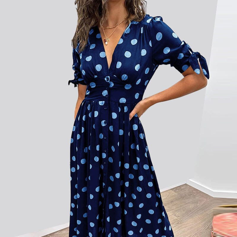 Women's Summer Deep V-Neck Polka Dot Elegant Dresses