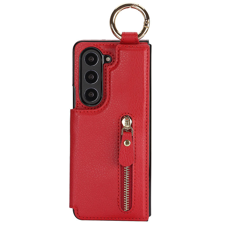 Elegant PU Leather Wallet Phone Case for Samsung with Ring Buckle