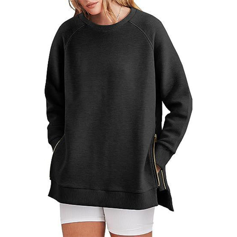 Loose-Fitting Long-Sleeved Sweatshirt with Side Zippers