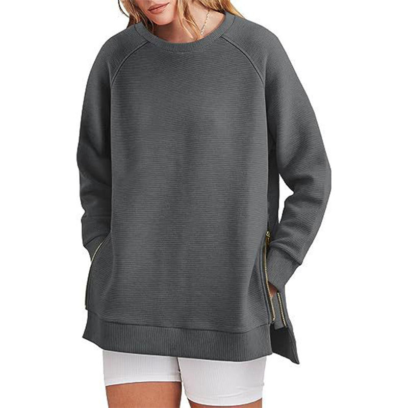 Loose-Fitting Long-Sleeved Sweatshirt with Side Zippers