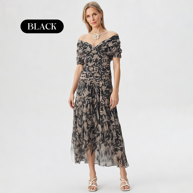 ๐ Women's Off-the-Shoulder V-Neck Printed Dress