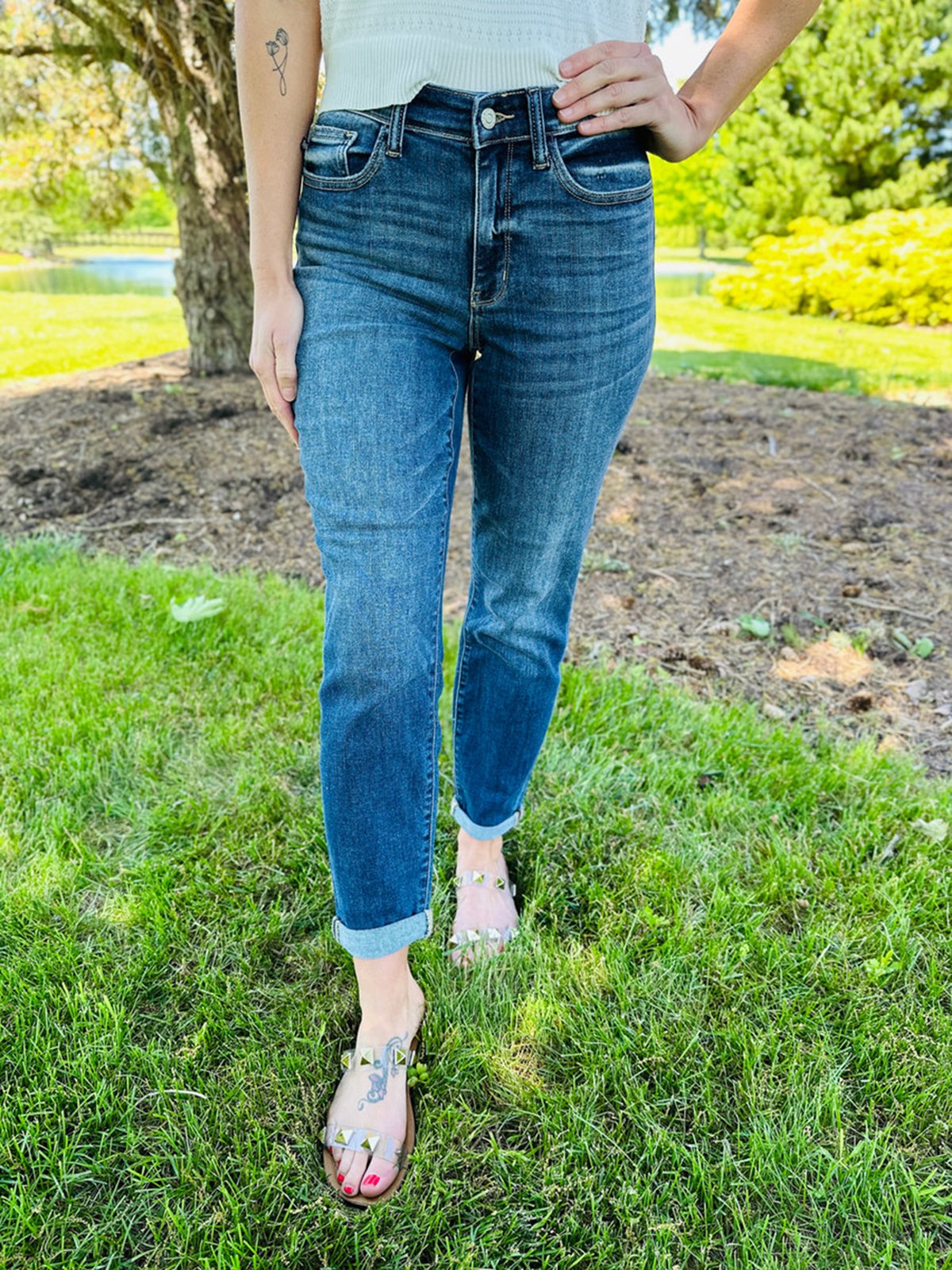 Tummy Control Cuffed Slim Fit Jeans(50% OFF)