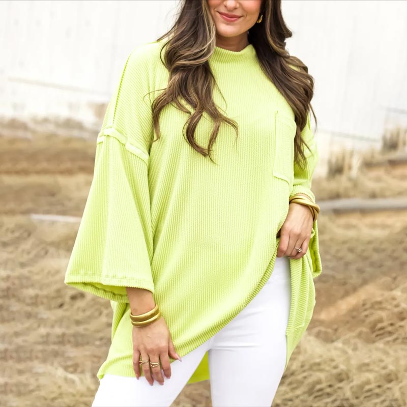2024 New Oversize High-neck Urban Ribbed Top for Women