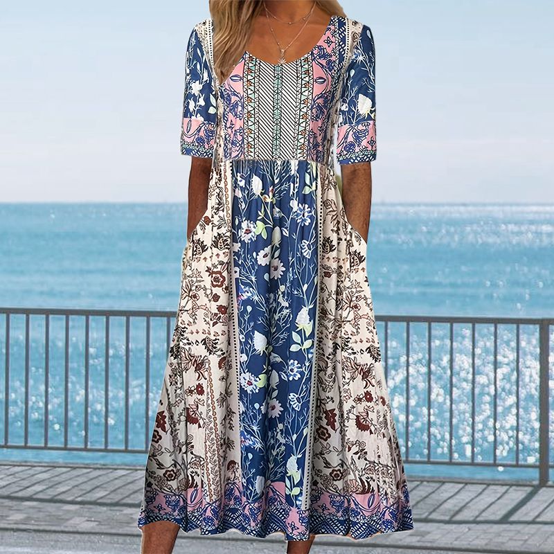 đ„Womenâs Elegant Bohemian Print Dress