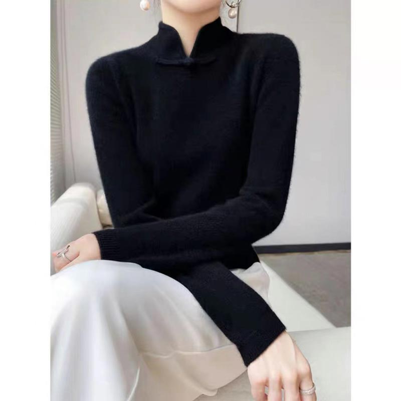 Winter Half Turtleneck Retro Buckle Pullover Knitted Sweater