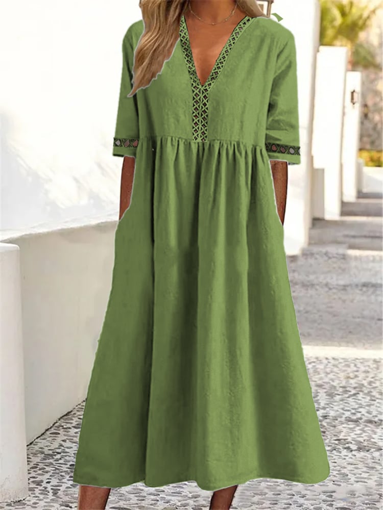💝Lace V-neck Waist-slimming Dress