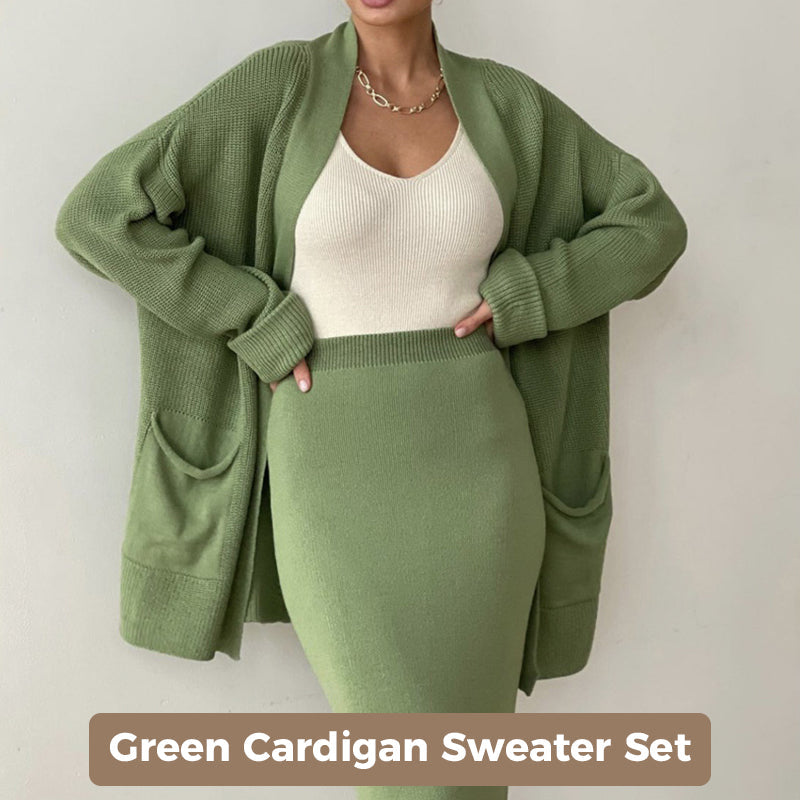 Women's Casual Knit Cardigan Sweater & High Waist Skirt 2-Piece Set