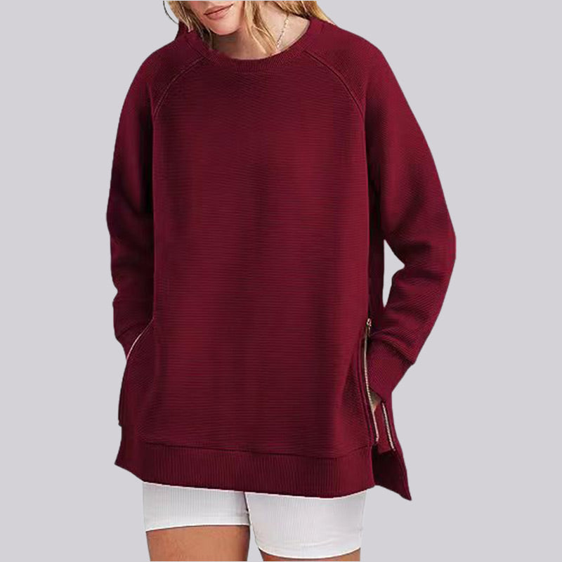 Loose-Fitting Long-Sleeved Sweatshirt with Side Zippers