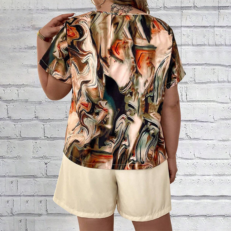 Trendy 2 Piece Set - Print Short Sleeve Tee & Shorts
