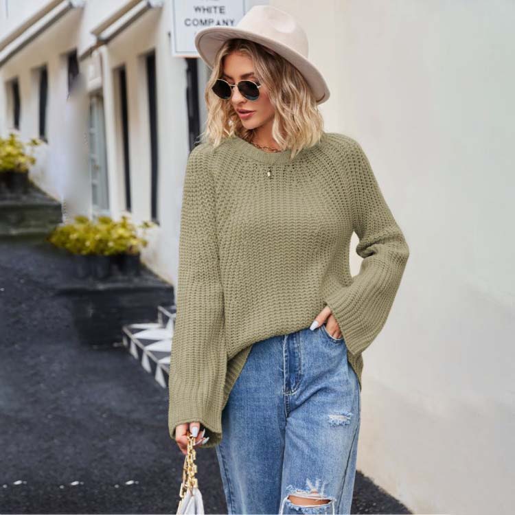 ๐ Women's Round-neck Sweater With Wide Cuffs And Loose Fit