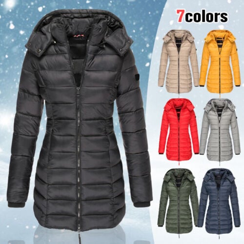๐ฅ Winter Women's Mid-length Padded Jacket Warm Solid Color Hooded Jacket