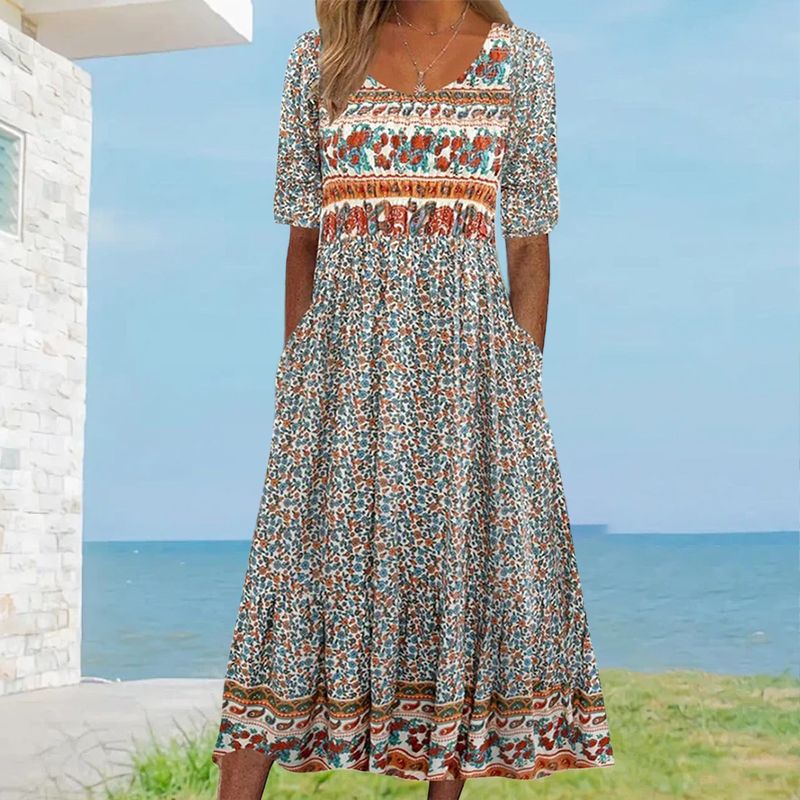 đ„Womenâs Elegant Bohemian Print Dress