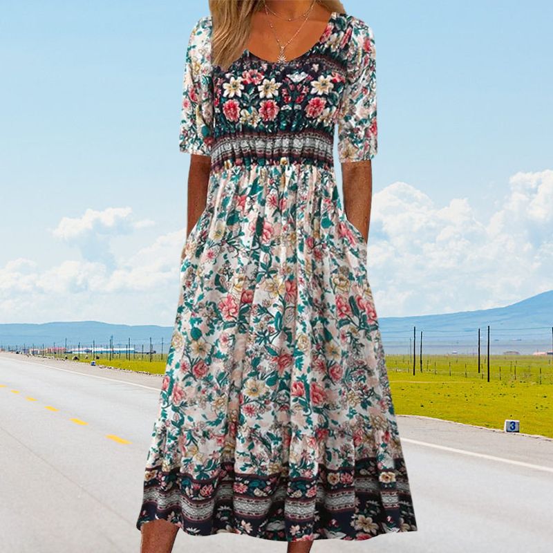 đ„Womenâs Elegant Bohemian Print Dress