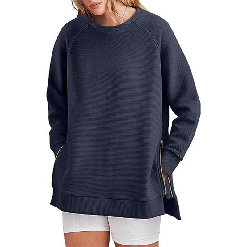 Loose-Fitting Long-Sleeved Sweatshirt with Side Zippers