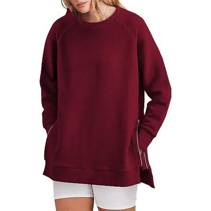 Loose-Fitting Long-Sleeved Sweatshirt with Side Zippers