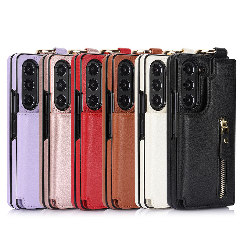 Elegant PU Leather Wallet Phone Case for Samsung with Ring Buckle