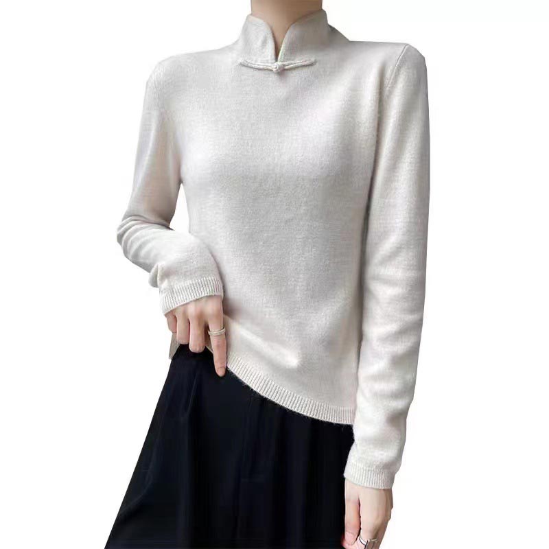 Winter Half Turtleneck Retro Buckle Pullover Knitted Sweater