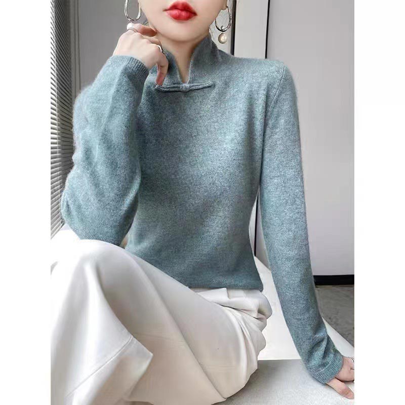 Winter Half Turtleneck Retro Buckle Pullover Knitted Sweater