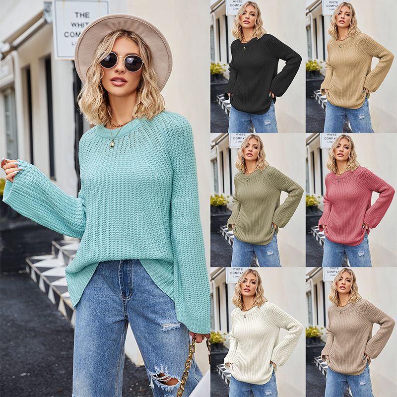 ๐ Women's Round-neck Sweater With Wide Cuffs And Loose Fit