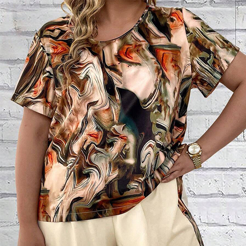 Trendy 2 Piece Set - Print Short Sleeve Tee & Shorts