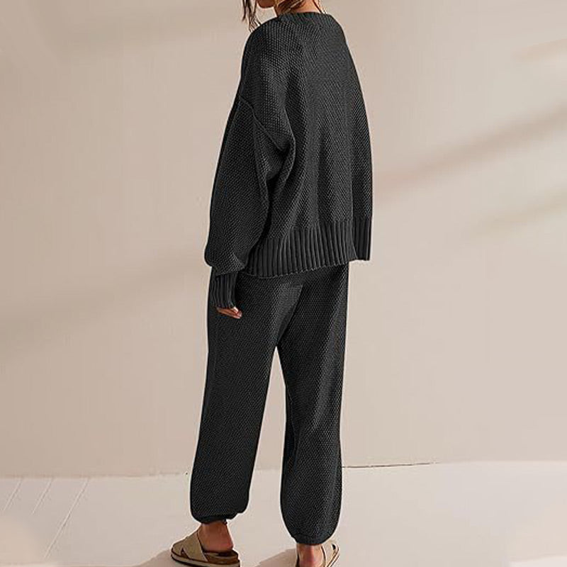 Women's Casual 2-piece Outfits Oversized Knit Cardigan and High-waist Baggy Pants