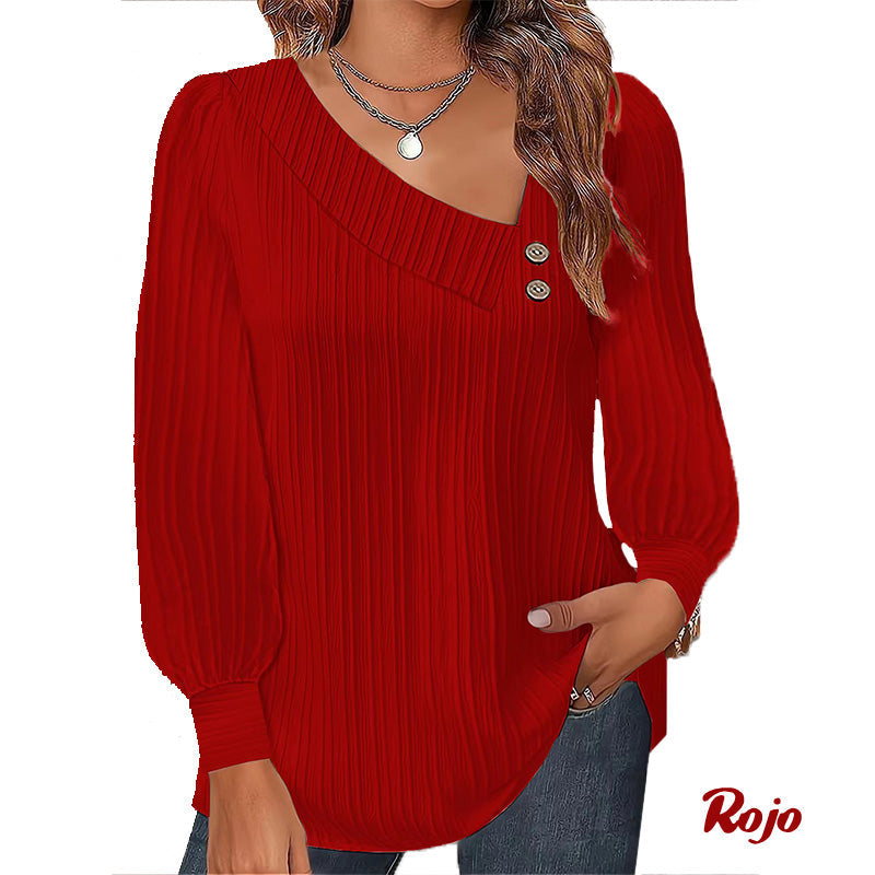 Solid Color Raglan Neck Pleated Long Sleeve Women's Top