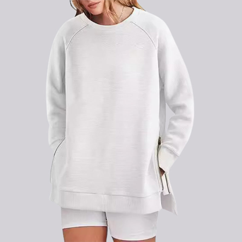 Loose-Fitting Long-Sleeved Sweatshirt with Side Zippers