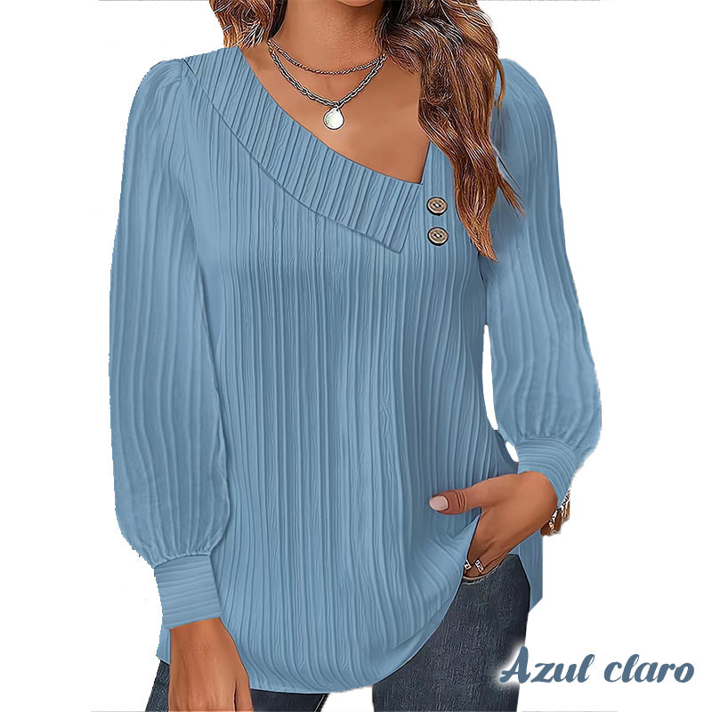 Solid Color Raglan Neck Pleated Long Sleeve Women's Top