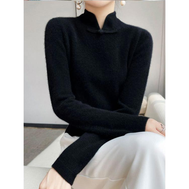 Winter Half Turtleneck Retro Buckle Pullover Knitted Sweater