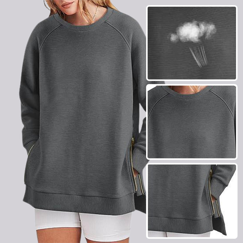 Loose-Fitting Long-Sleeved Sweatshirt with Side Zippers