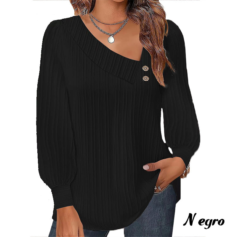 Solid Color Raglan Neck Pleated Long Sleeve Women's Top