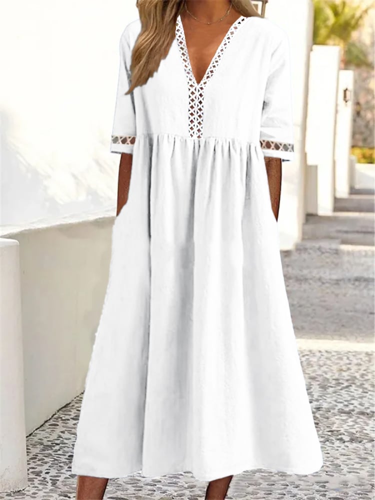 💝Lace V-neck Waist-slimming Dress