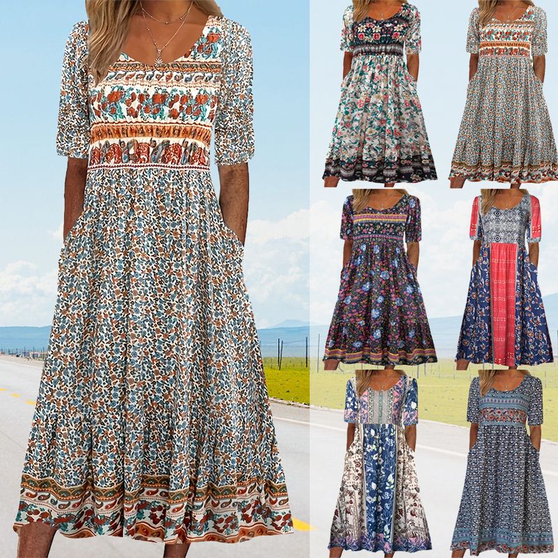 đ„Womenâs Elegant Bohemian Print Dress