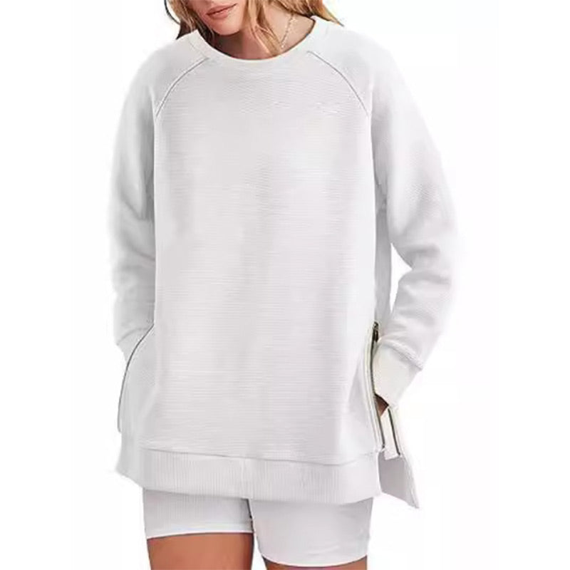 Loose-Fitting Long-Sleeved Sweatshirt with Side Zippers