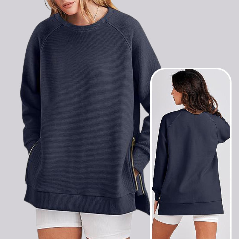 Loose-Fitting Long-Sleeved Sweatshirt with Side Zippers