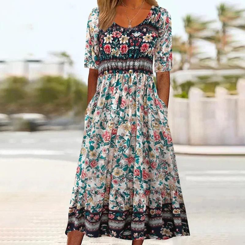 đ„Womenâs Elegant Bohemian Print Dress
