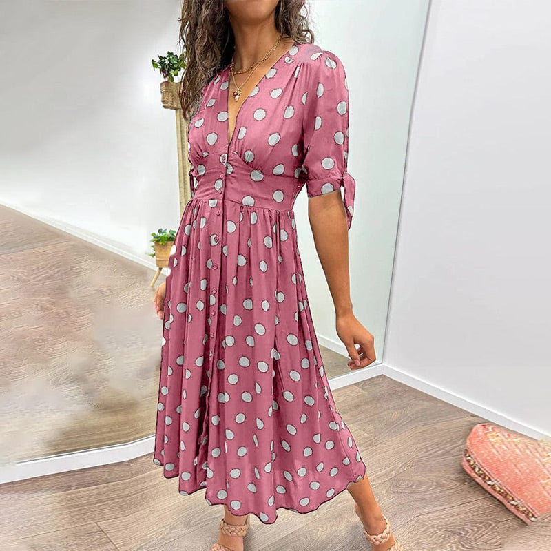Women's Summer Deep V-Neck Polka Dot Elegant Dresses
