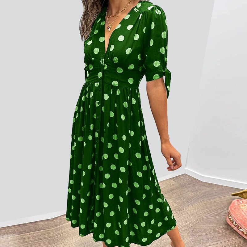 Women's Summer Deep V-Neck Polka Dot Elegant Dresses