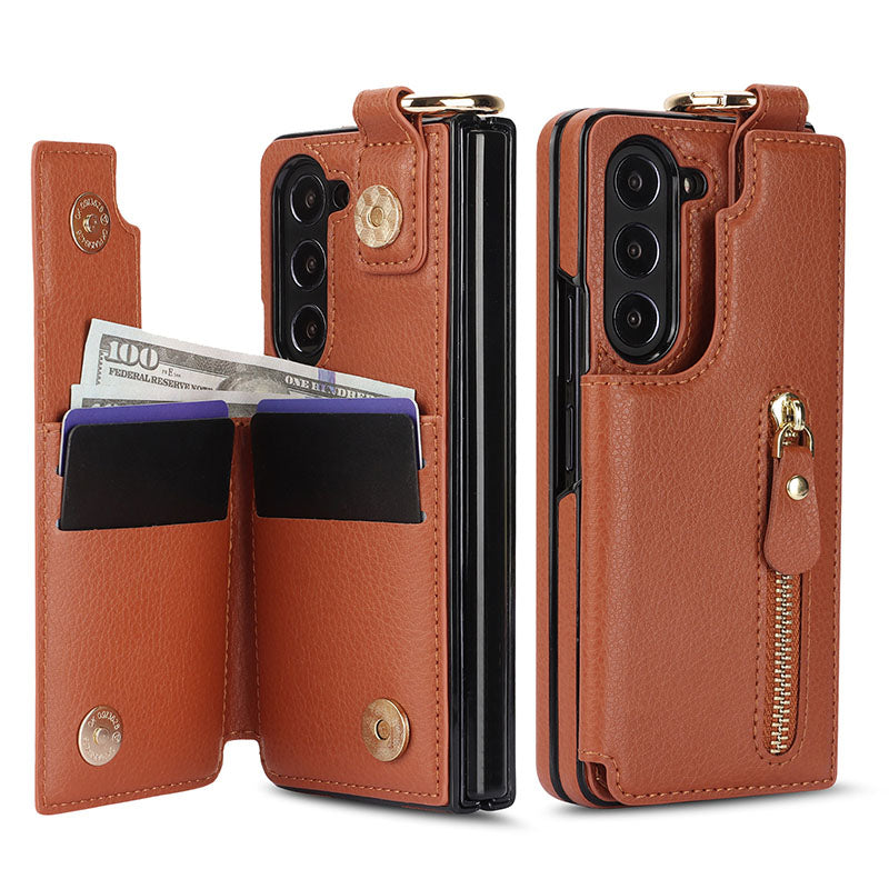 Elegant PU Leather Wallet Phone Case for Samsung with Ring Buckle