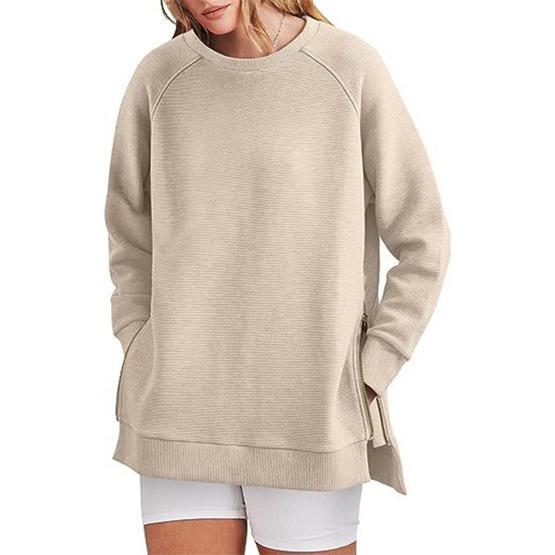 Loose-Fitting Long-Sleeved Sweatshirt with Side Zippers