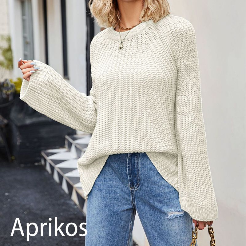 ๐ Women's Round-neck Sweater With Wide Cuffs And Loose Fit