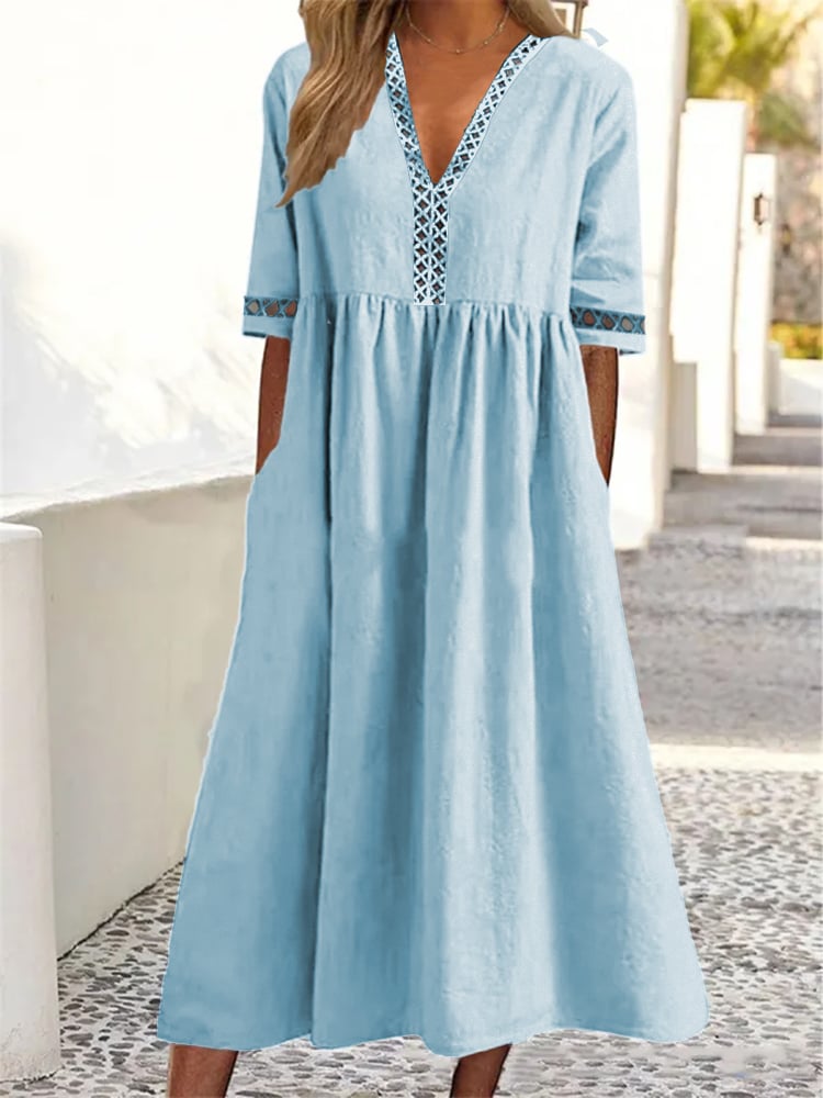 💝Lace V-neck Waist-slimming Dress