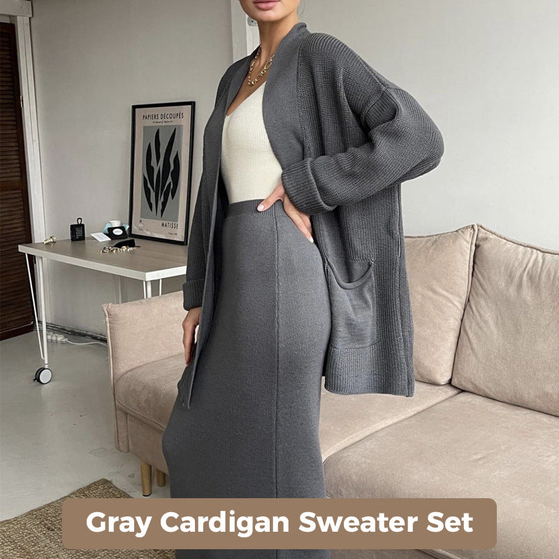 Women's Casual Knit Cardigan Sweater & High Waist Skirt 2-Piece Set