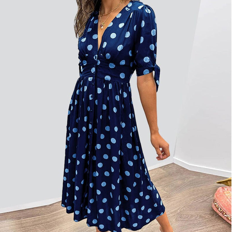 Women's Summer Deep V-Neck Polka Dot Elegant Dresses