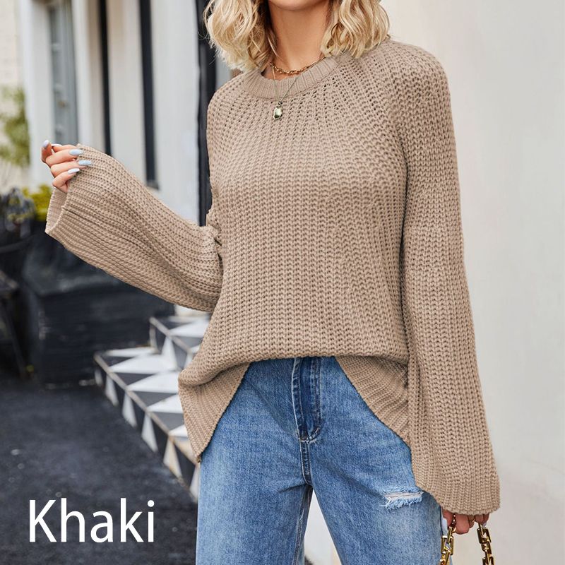 ๐ Women's Round-neck Sweater With Wide Cuffs And Loose Fit
