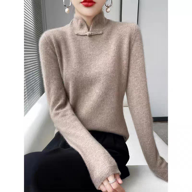 Winter Half Turtleneck Retro Buckle Pullover Knitted Sweater