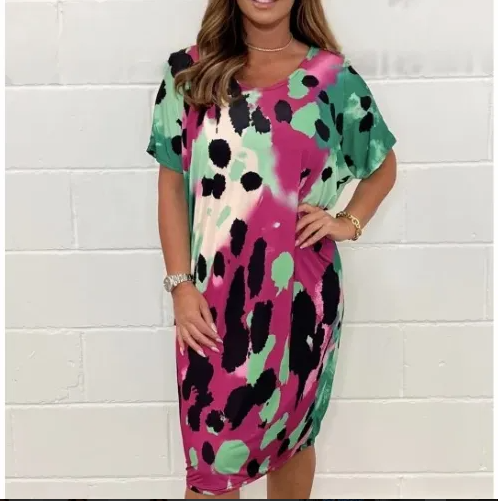 🔥Round Neck Loose Casual Leopard Print Dress🌷