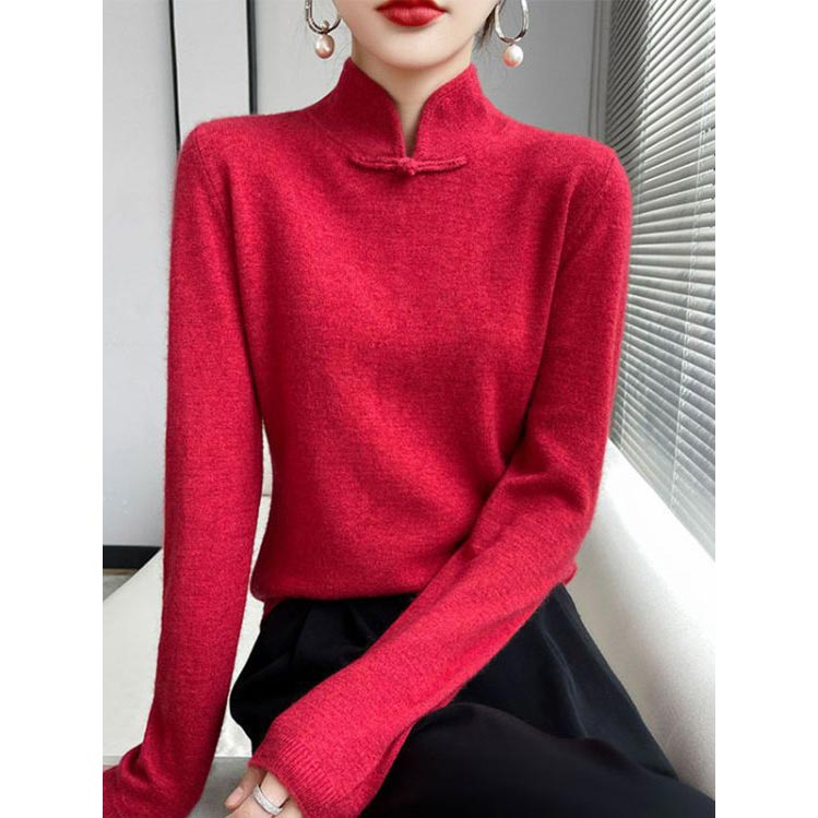Winter Half Turtleneck Retro Buckle Pullover Knitted Sweater