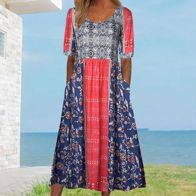 đ„Womenâs Elegant Bohemian Print Dress